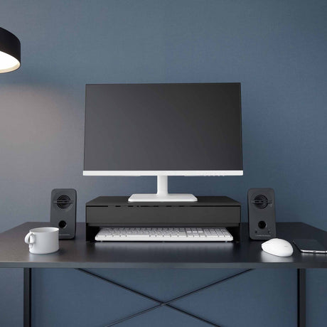 Monitorstativ med skuff sort 50 x 24 x 12,8 cm - Lindas Dekor