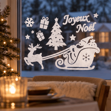 Julestickers med julenisse og reinsdyr hvit 31,5 x 30,4 cm - Lindas Dekor Wallstickers