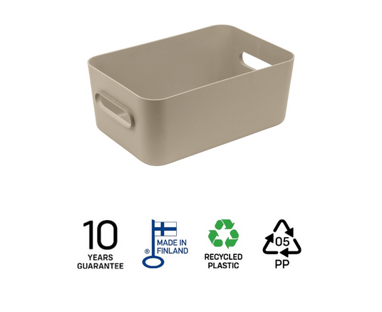 SmartStore Comfort M oppbevaringskurv i beige resirkulert plast, produsert i Finland med 10 års garanti