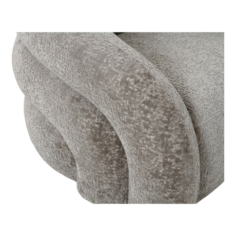 Valletta lenestol i grått stoff – moderne lounge- og lenestol med sving og rund form.