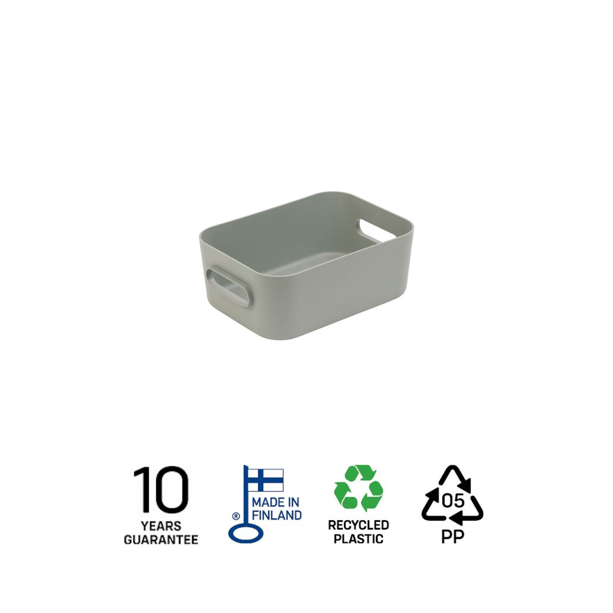 SmartStore Comfort S oppbevaringskurv i grågrønn resirkulert plast, produsert i Finland med 10 års garanti