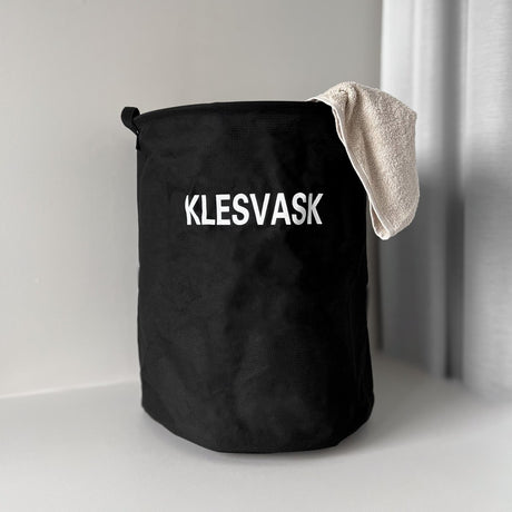 Sort klesvaskkurv i tekstil 40 x 50 cm