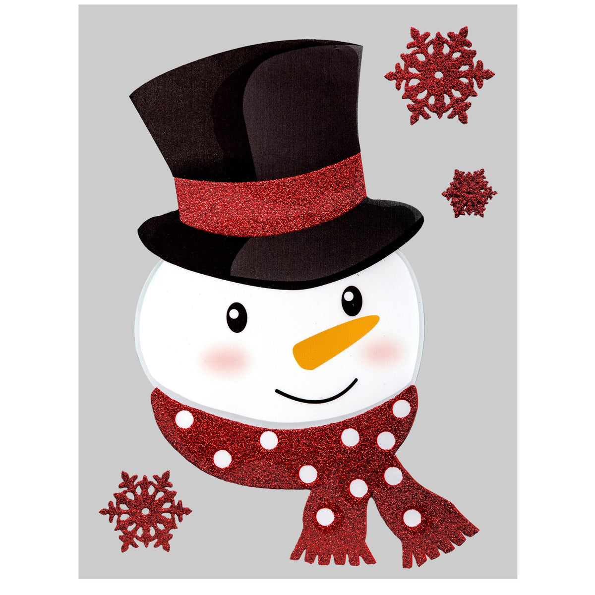 Julesticker nisse og snømann med glitter 29 x 40 cm, snømann med flosshatt og skjerf