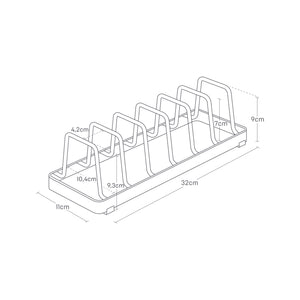 Oppbevaringsstativ for tallerkener, hvit modell med plassbesparende design.