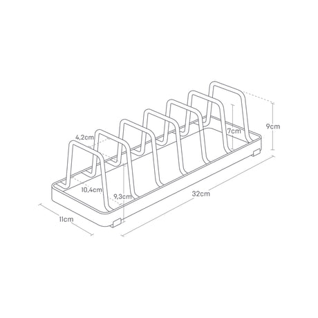 Oppbevaringsstativ for tallerkener, hvit modell med plassbesparende design.