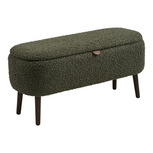 Harlow benk med oppbevaring teddy grønn 95x37x45 cm