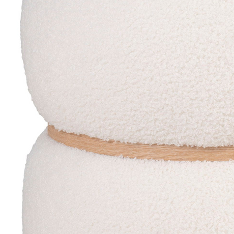 Rund beige puff med skjult oppbevaring og myk bouclétekstur