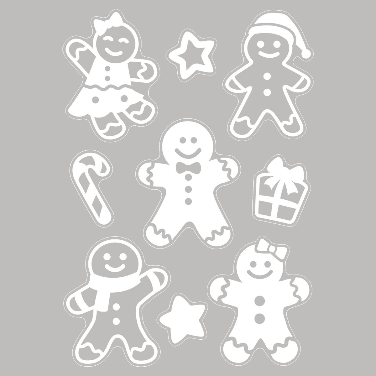 Julestickers pepperkake og nisse 2 design 28,5 x 40 cm, ark med pepperkaker, stjerner og sukkerstenger
