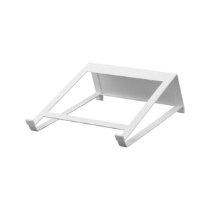 Opphøyd stativ i hvit aluminium for laptop og nettbrett.