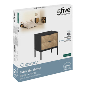 Nattbord Chevron med 2 skuffer sort, nattbordet i esken