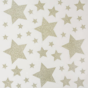 Vinduspynt stjerner med glitter champagne og rød 2-pk 30 x 32 cm, ark med champagnefargede stjerner