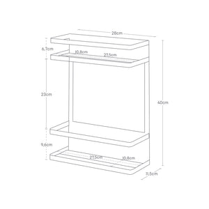 Sort oppbevaringshylle med magnet brukt til oppbevaring av vaskemidler.