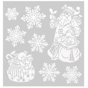 Julestickers med glitter 6 design 31,5 x 30,4 cm, ark med snøkrystaller, nisse og to barn
