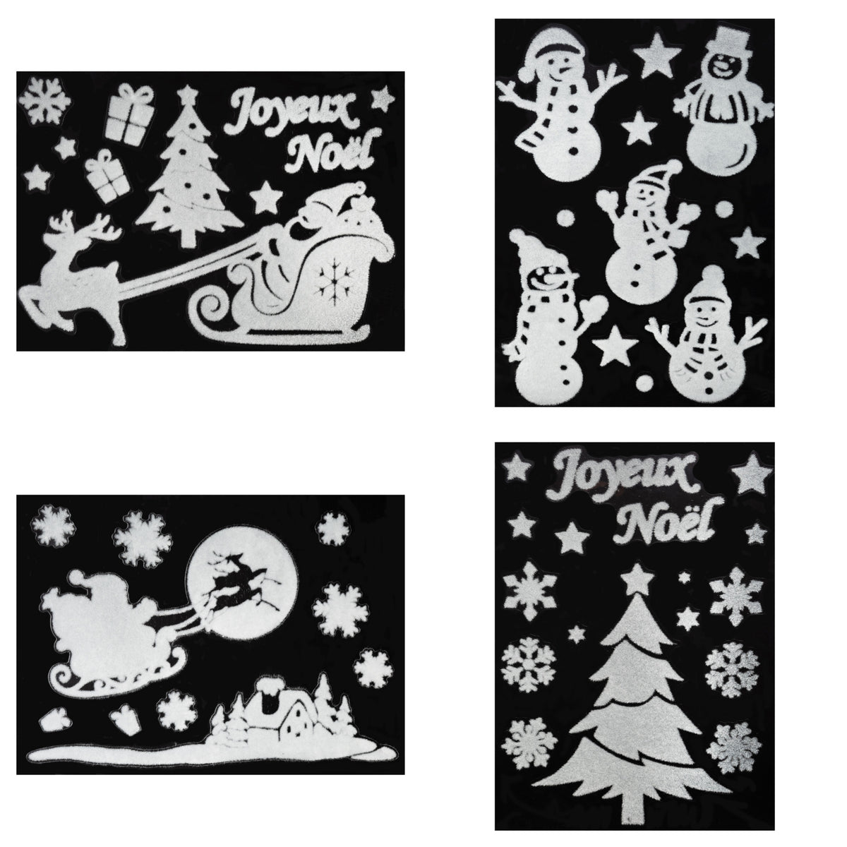 Julestickers nisse, snømann og pingvin 4 design 29 x 40 cm, alle 4 design