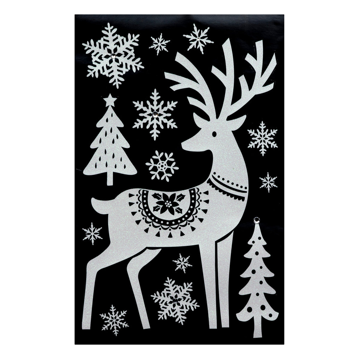 Julestickers med glitter og rhinsten 6 design 50 x 32 cm, reinsdyr