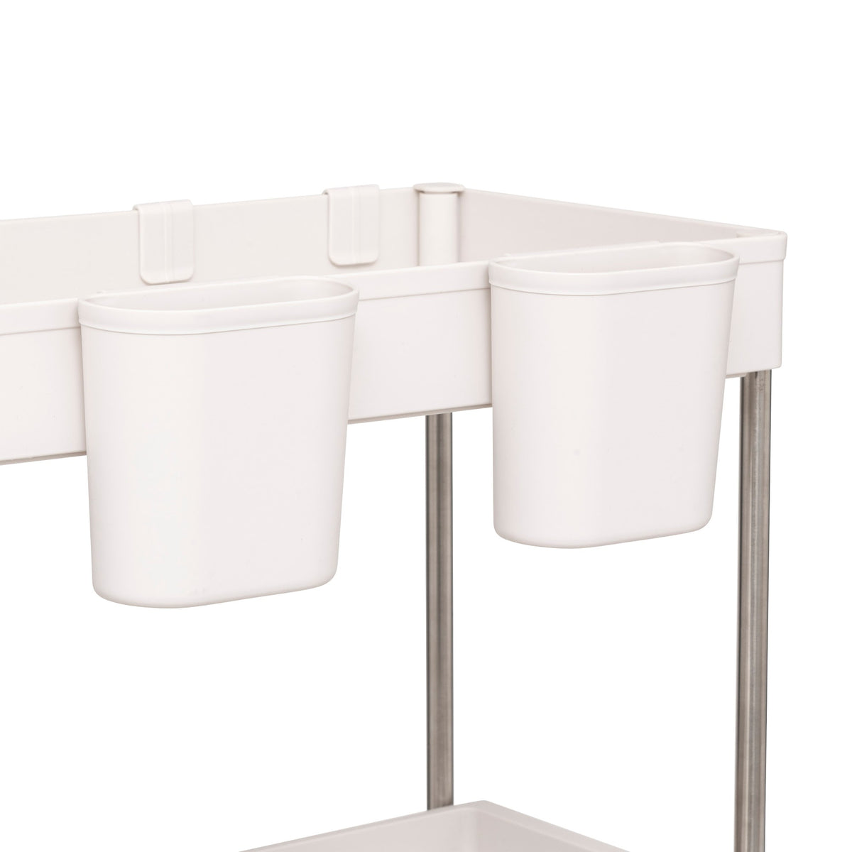 Uttrekkbar skaporganiser 2 etasjer beige 34 cm, kurvene sett forfra