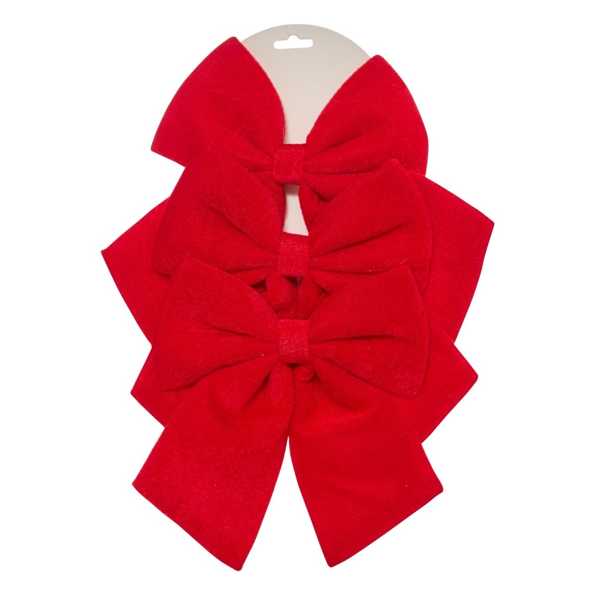 3-pk dekorative sløyfer rød fløyel 24 x 20 cm, sløyfene i emballasjen