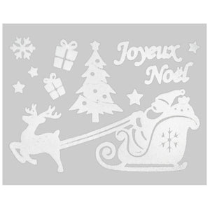 Julestickers nisse, snømann og pingvin 4 design 29 x 40 cm, Joyeux Noël, juletrær og slede