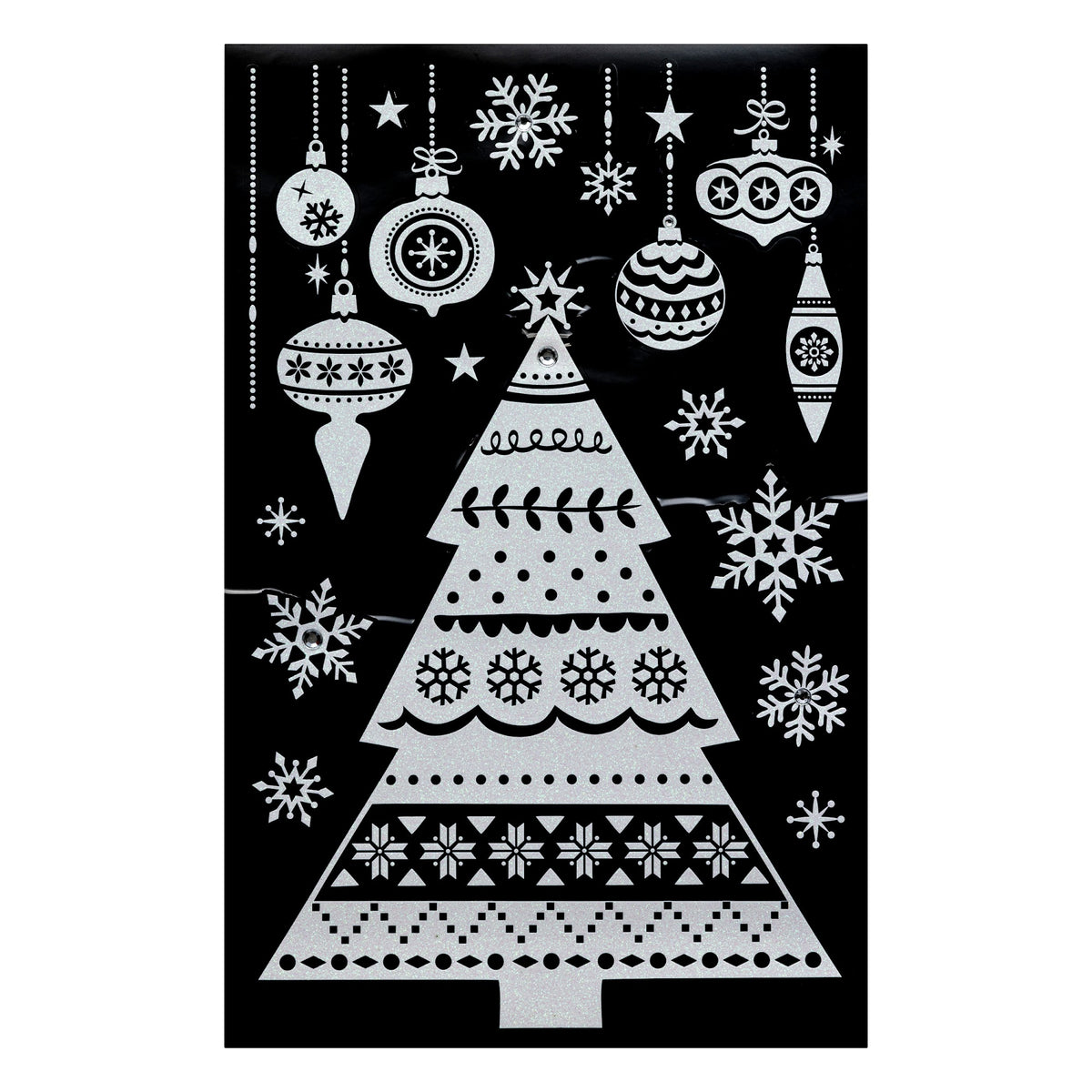 Julestickers med glitter og rhinsten 6 design 50 x 32 cm, juletre og julekuler