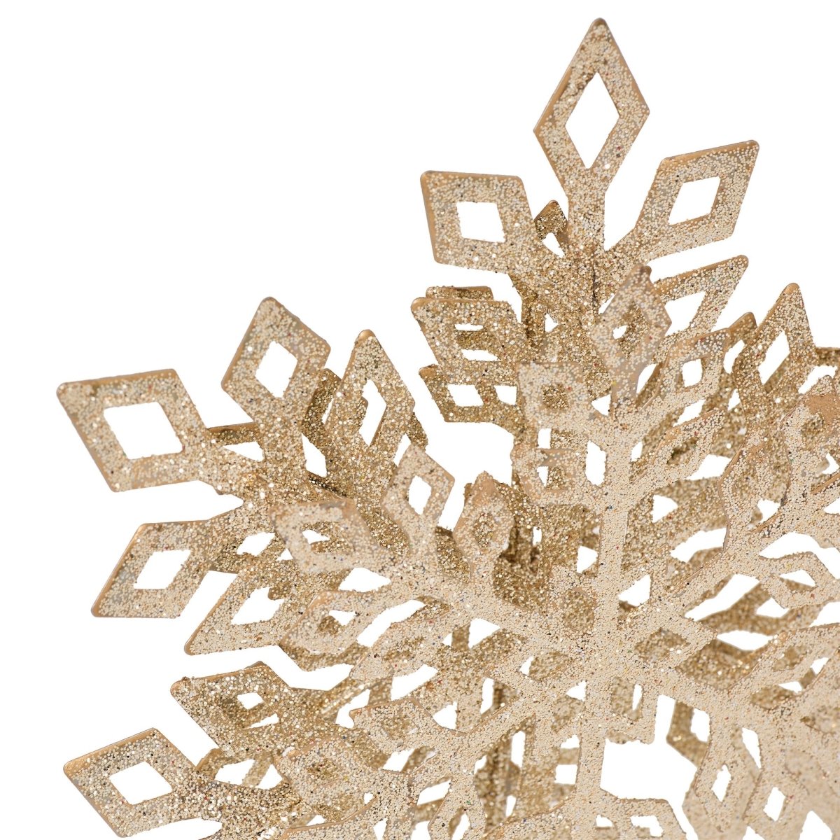 Juletretopp snøkrystall champagne 20 cm, nærbilde av glitteroverflaten