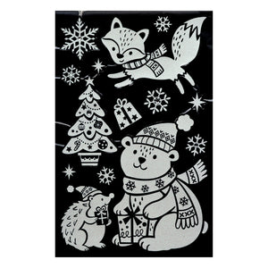 Julestickers med glitter og rhinsten 6 design 50 x 32 cm, nisse, snømann og juletre
