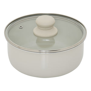 Beige kasserolle med glasslokk fra settet