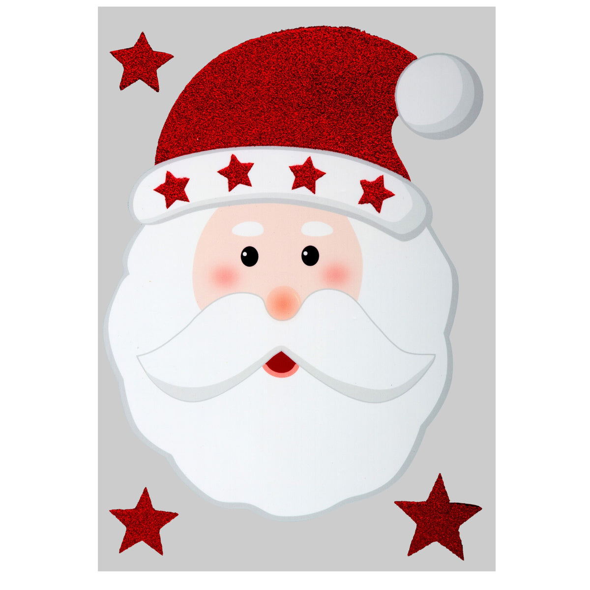 Julesticker nisse og snømann med glitter 29 x 40 cm, nisse med rød lue