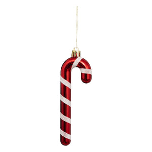 6-pk juletrepynt sukkerstang rød og hvit 14 cm, én sukkerstang med snor
