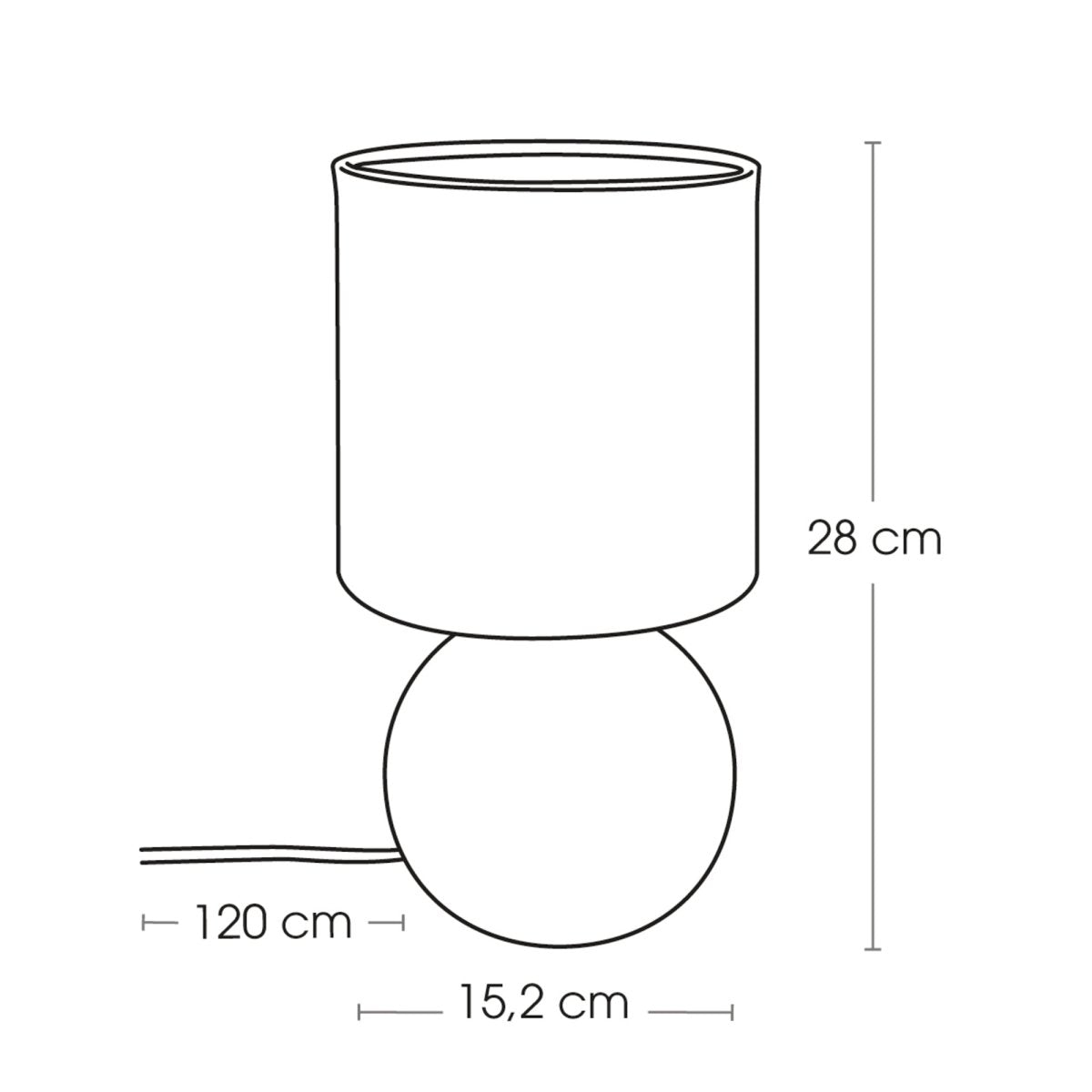 Bordlampe Gaia kule linfarget 28 cm, mål på lampen