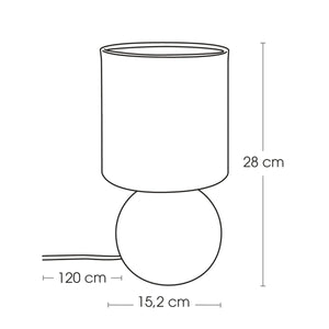 Bordlampe Gaia kule linfarget 28 cm, mål på lampen