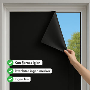 Statisk blackout vindusfolie uten lim – fjernes enkelt, etterlater ingen merker og gir full mørklegging