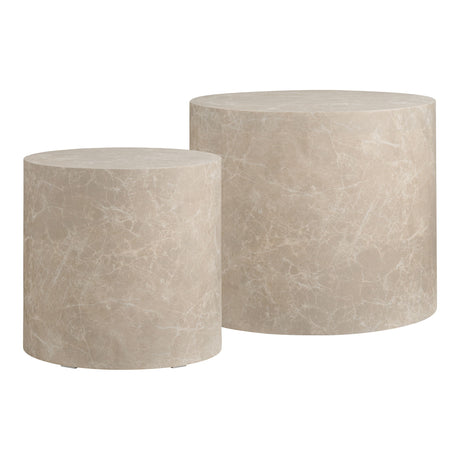 2-pk Prague sofabord rund med marmoreffekt i beige