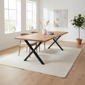 Toulon spisebord natur eik 300 cm med bølgekant og stålben - House Nordic
