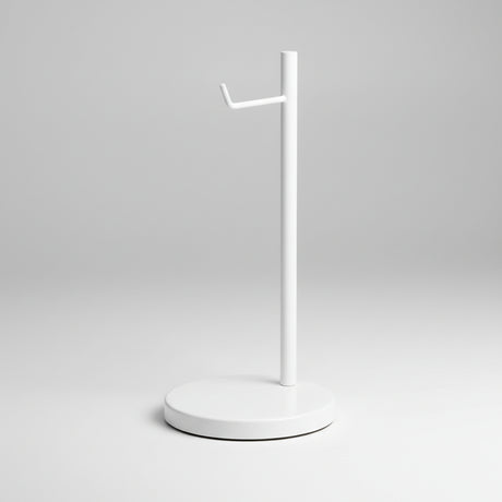 Minimalistisk hodetelefonstativ i hvitt design.