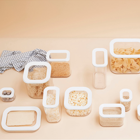 Transparent oppbevaringsboks sett til kjøleskap og kjøkken