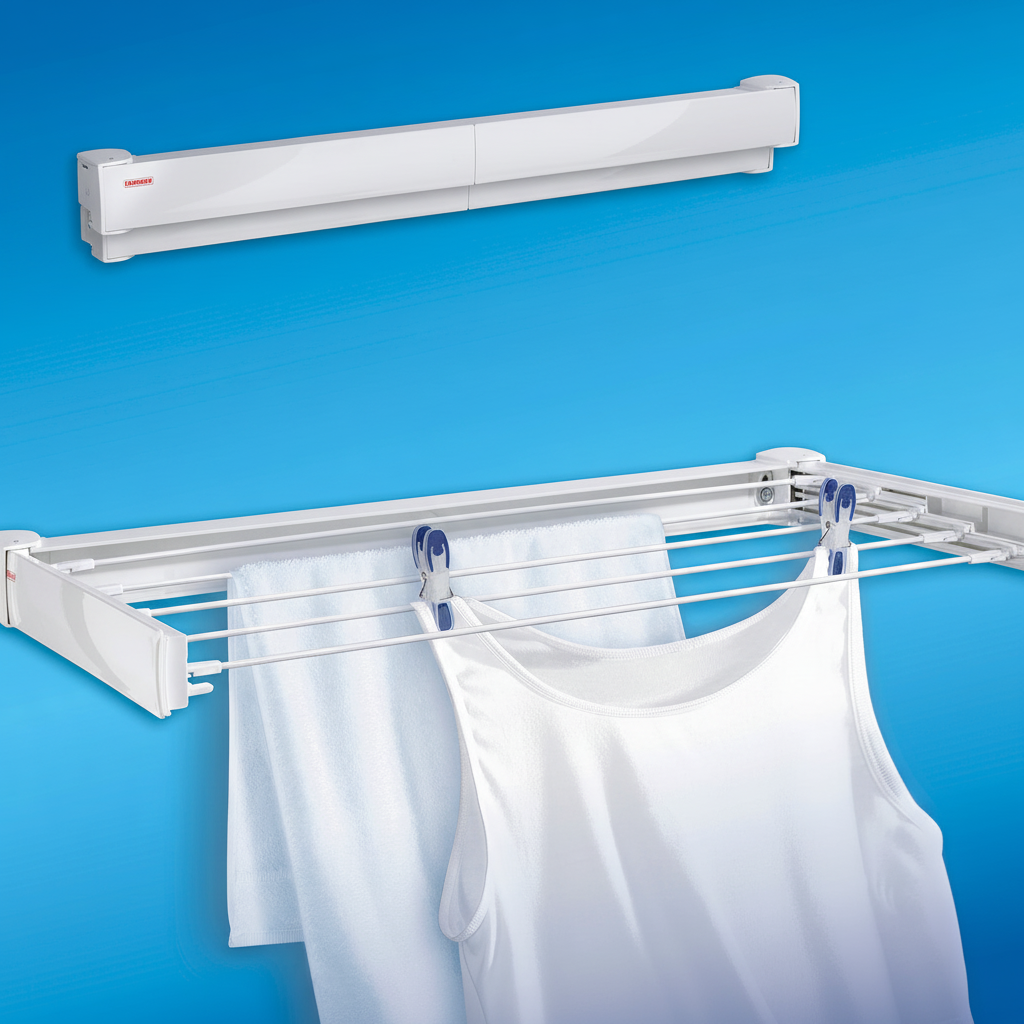 kompakt vegg tørkestativ lukket mot vegg i hvit