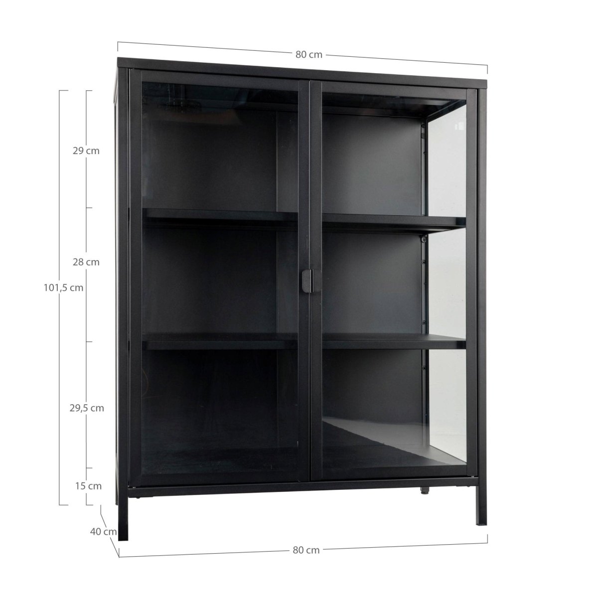 Brisbane vitrineskap 2 glassdører sort stål 80x40x101 cm - bilde 7
