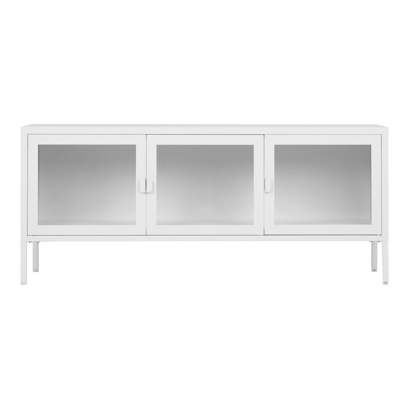 Brisbane TV-benk med 3 glassdører i hvit stål – 130x40x55 cm fra House Nordic