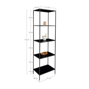 Vita bokhylle 5 hyller sort 51 x 36 x 170 cm - Lindas Dekor Bokhylle