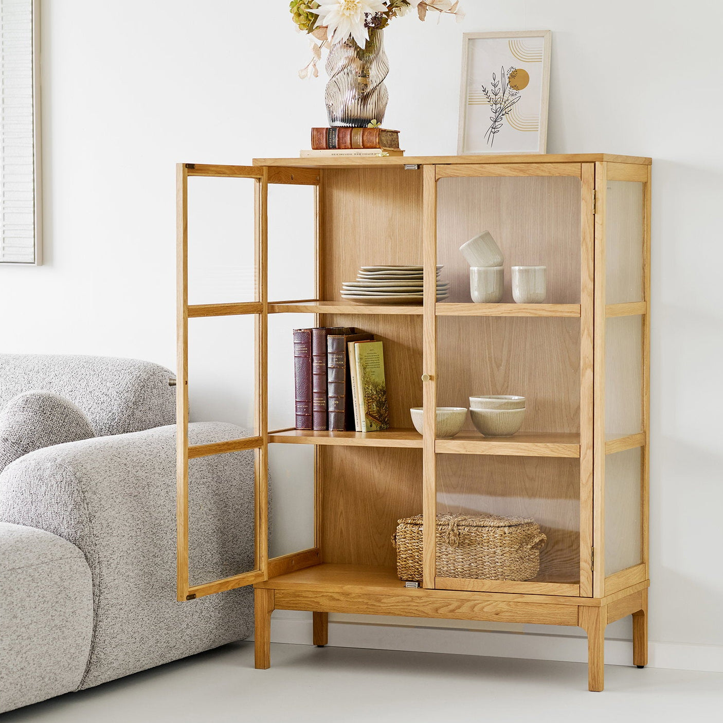 Zamora vitrineskab med 2 glassdøre, eik natur, 90x40x126 cm – billede 8