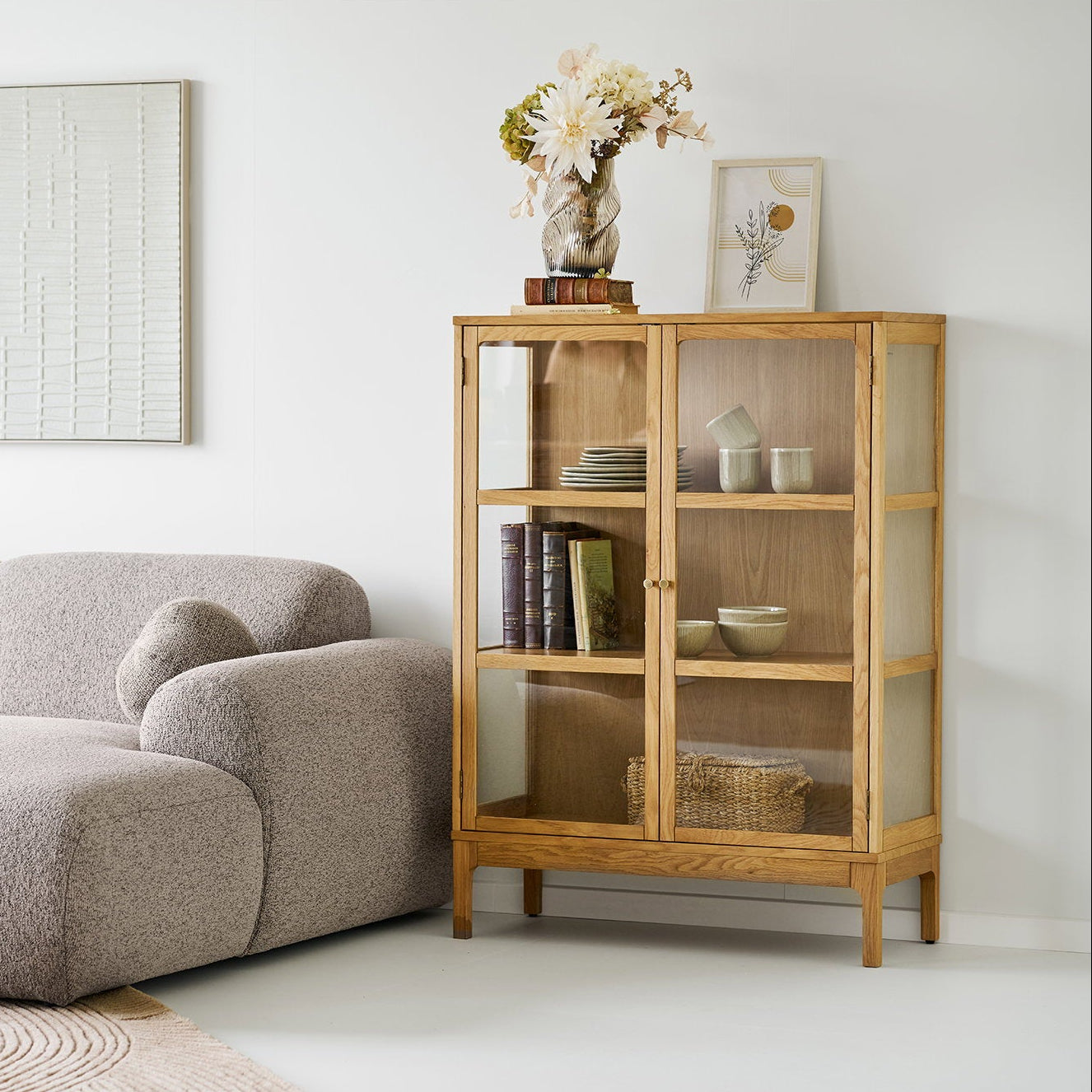 Zamora vitrineskab med 2 glassdøre, eg natur, 90x40x126 cm - billede 9
