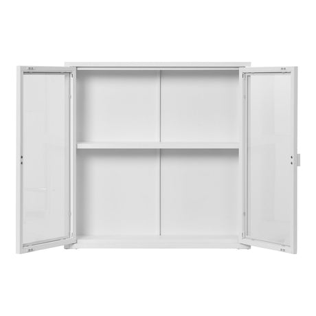 Brisbane vegghengt vitrineskap 2 glassdører hvit stål 80x18x80 cm - bilde 3