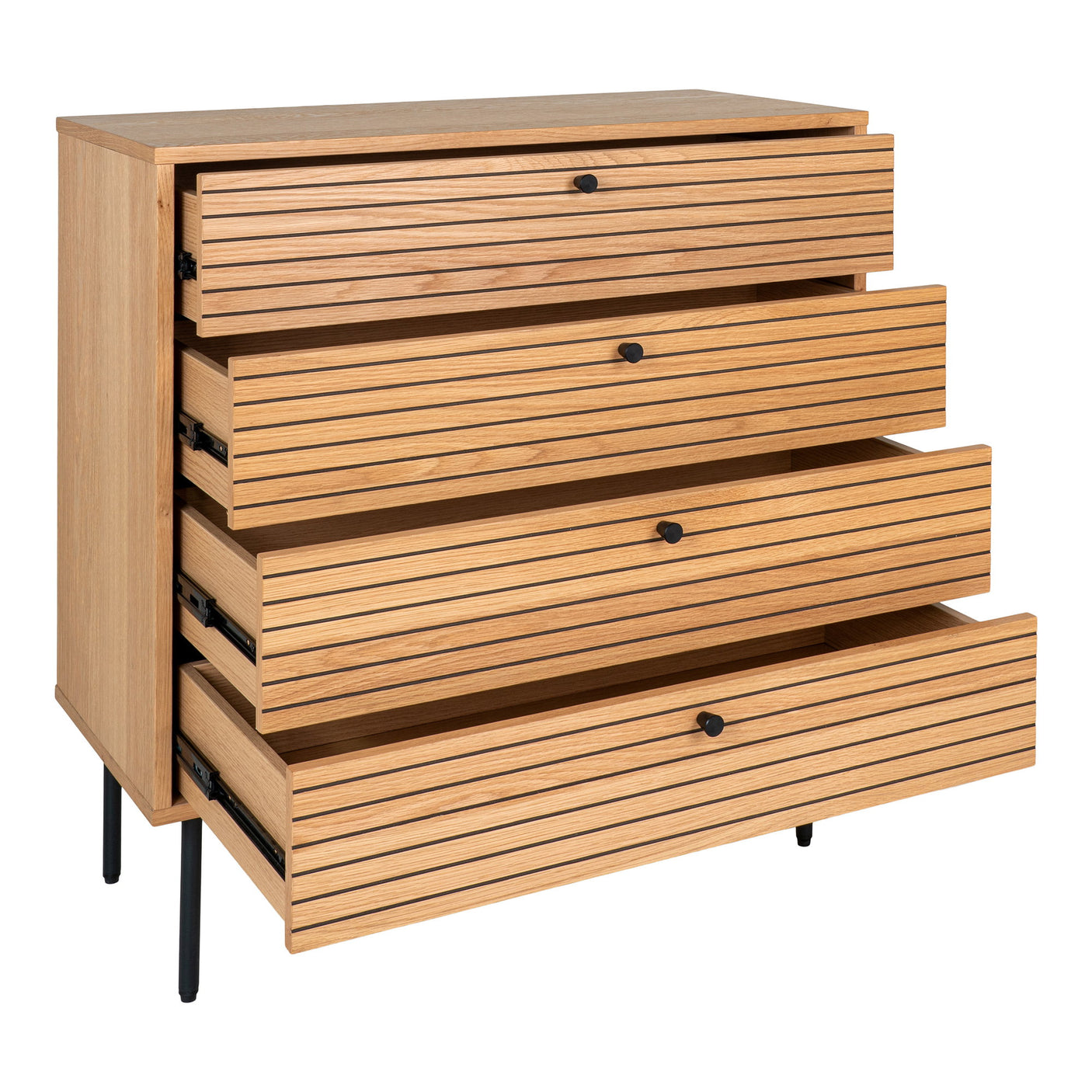 Kommode Kyoto i eikefiner med sorte ben i metall – 80 cm bred