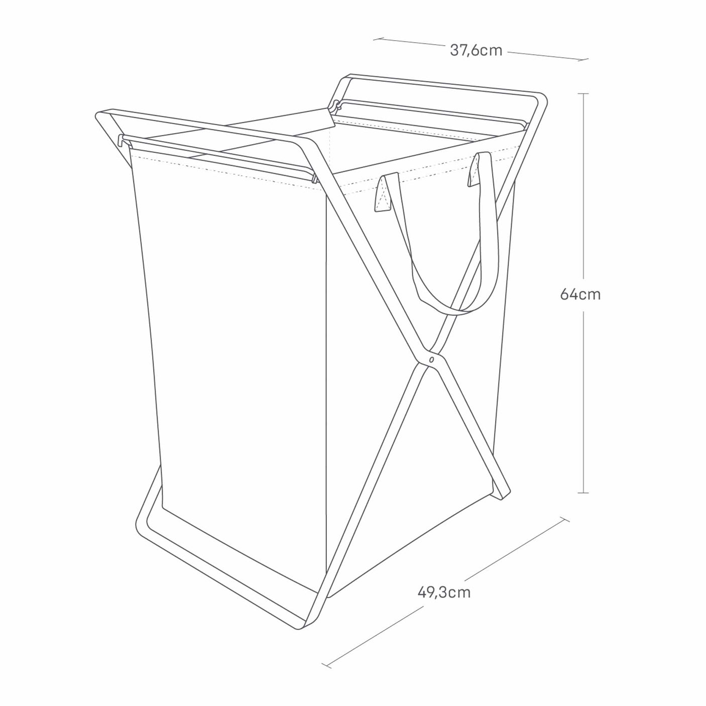 Teknisk tegning av skittentøyskurv med mål og dimensjoner