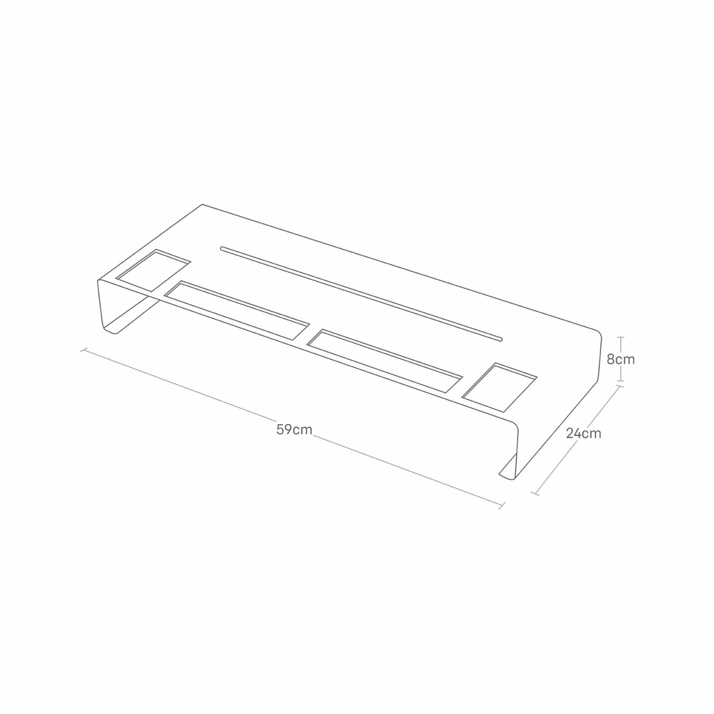 Dimensjoner for monitor stativ i hvitt