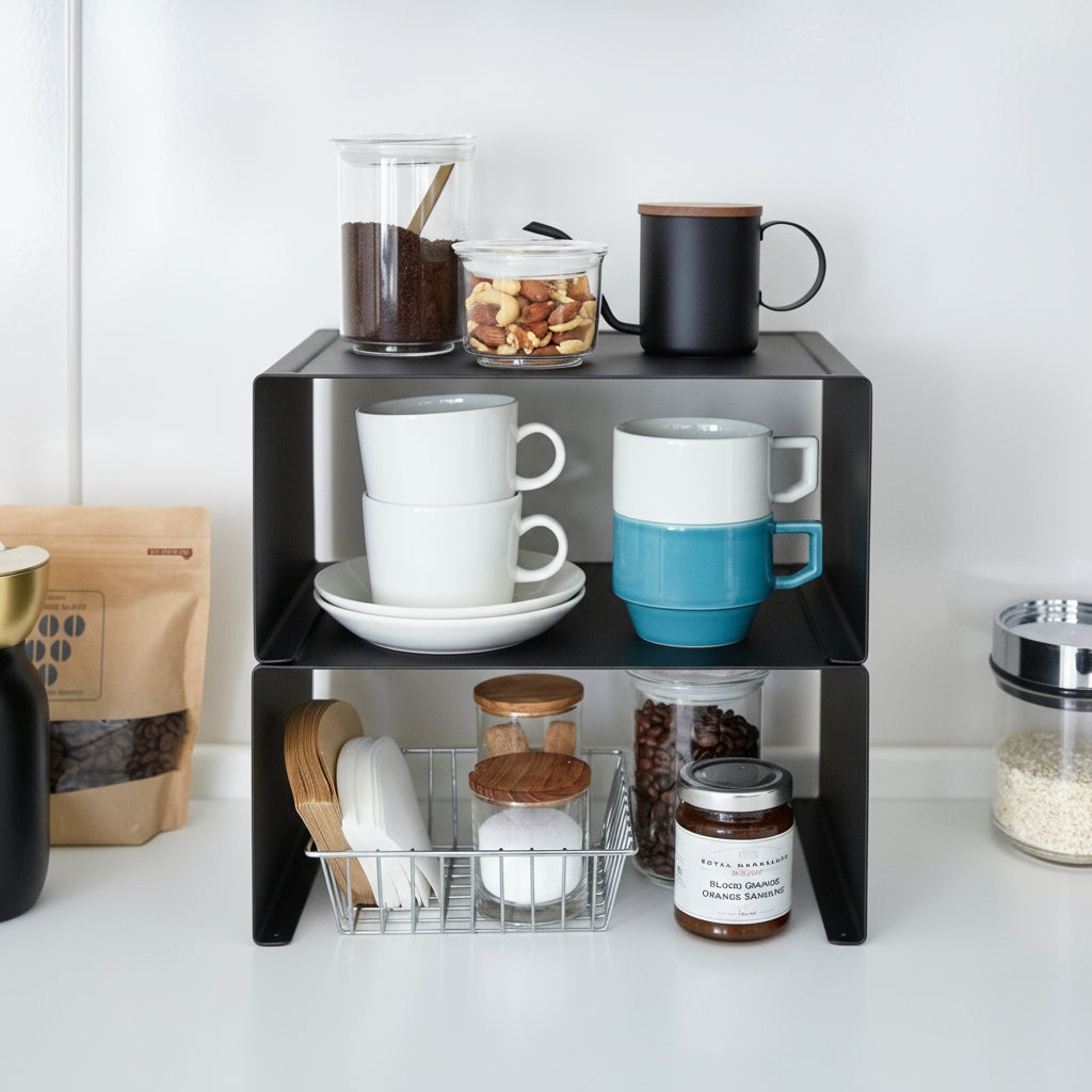 Hylle med åpen design for enkel tilgang til oppbevarte gjenstander.