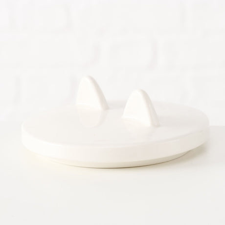 Oppbevaringskrukke kattegodis hvit keramikk produktbilde
