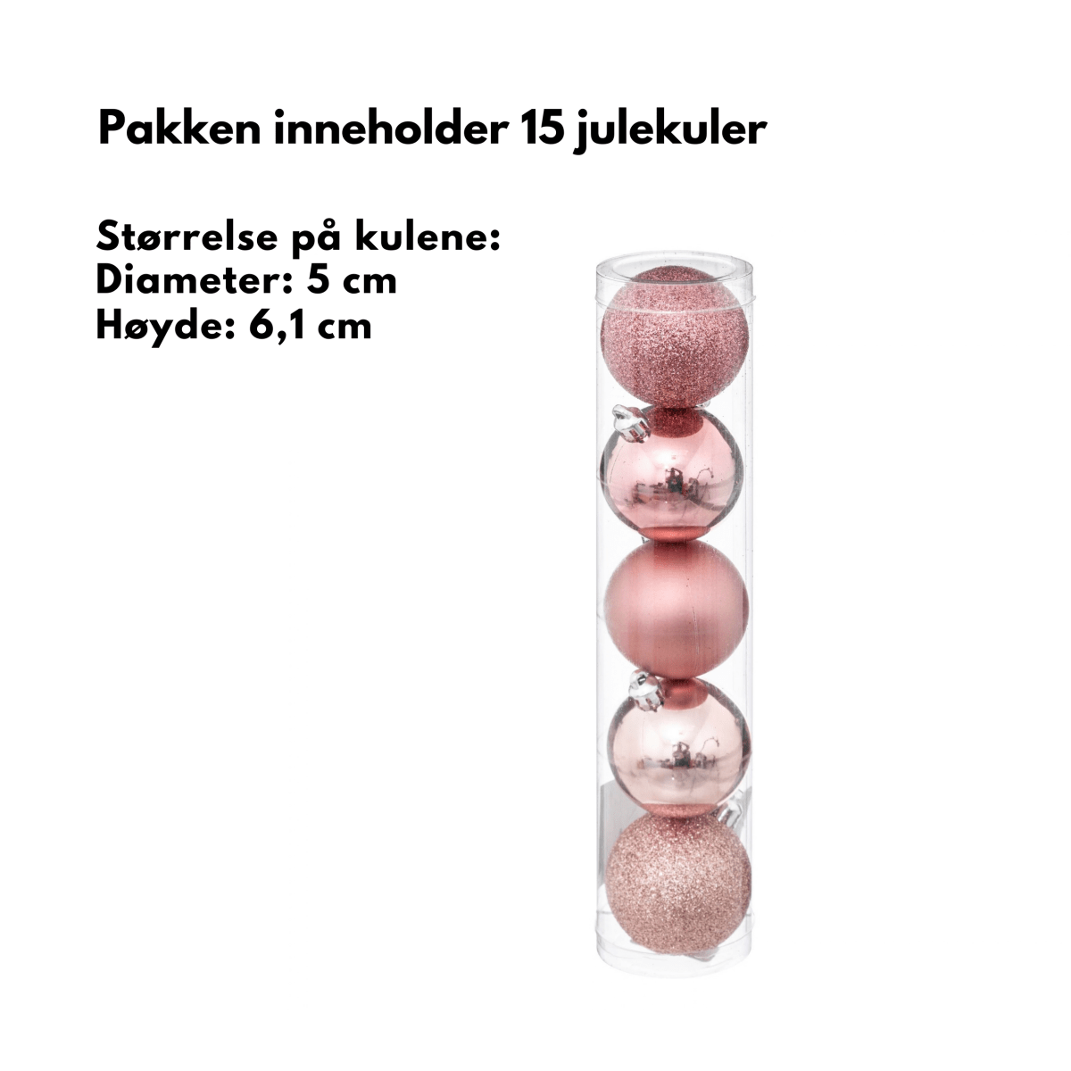 5-pk julekuler rosa 5 cm - Lindas Dekor Julekuler