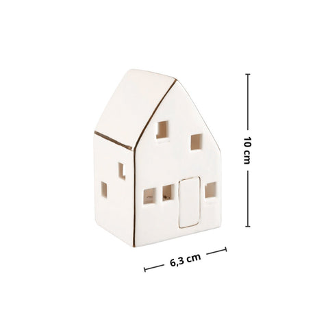 Hvidt keramikhus med LED-belysning 10x6,3 cm - Nordby lille julepynt