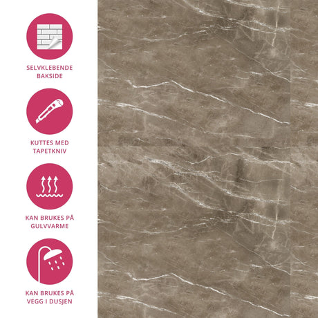 Selvklebende veggfliser med tidløs marmoreffekt for moderne interiør.